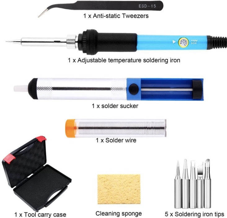 60W Electric Soldering Iron Kit Adjustable Temperature Welding Starter ...